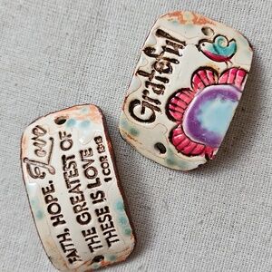 2 Artisan Ceramic Bracelet Connectors *slightly Imperfect* Grateful/Faith
